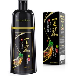 Champú Tinte para Cabello Negro, Champú Semipermanente para El Cabello para Mujeres y Hombres, Ingredientes A Base de Hierbas y Sin Amoniaco, 3 En 1