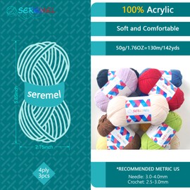 seremel 3-Color Acrylic Yarn Set,3 Pack of 1.76OZ 142yds Acrylic Crochet Yarn for Knitting Crocheting (Pink)