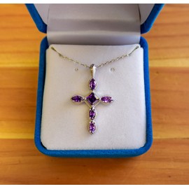 Logos Trading Post Birthstone Cross Sterling Silver Pendant, Vintage Pendant Necklace with CZ Gemstone - February, Amethyst, with 18 Inch Sterling Silver Chain