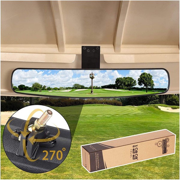 10L0L Universal Adjustable Golf Cart Panoramic Rear View Mirror, Rotatable 270 Rotation 16.5"Wide Angle Full Rearview Mirror for EZ Go, Club Car, Yamaha
