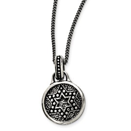 Solid Stainless Steel Vintage Antiqued and Star of David Lucky Jewish Pendant Necklace Charm Chain - with Secure Lobster Lock Clasp 22"