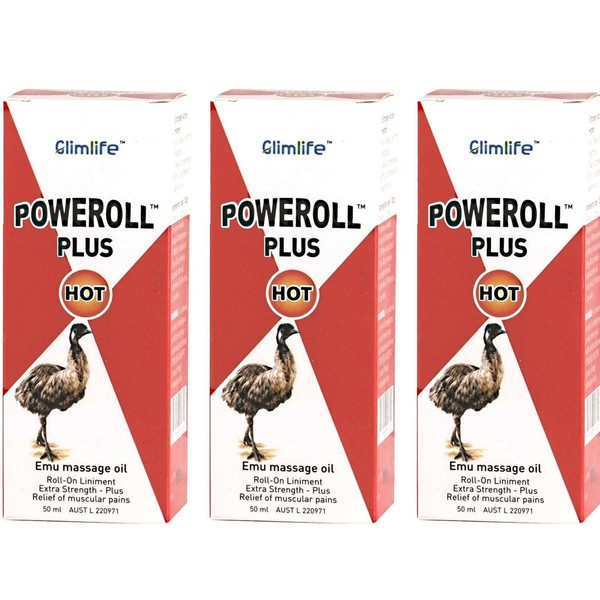3 x 50ml  POWEROLL PLUS HOT Pain Relief Plus Oil (Hot Feel) Roll-On 50ml