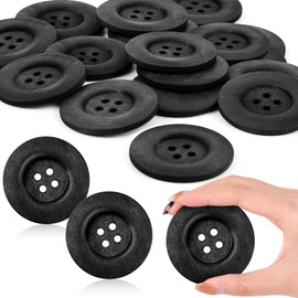 30 Pieces Large Size Wood Buttons 2.36 Inch Round Sewing Button 4 Holes Large Buttons for Crafts Sewing Large Wooden Buttons for DIY Clothing Bag Decoration Supplies (Black)