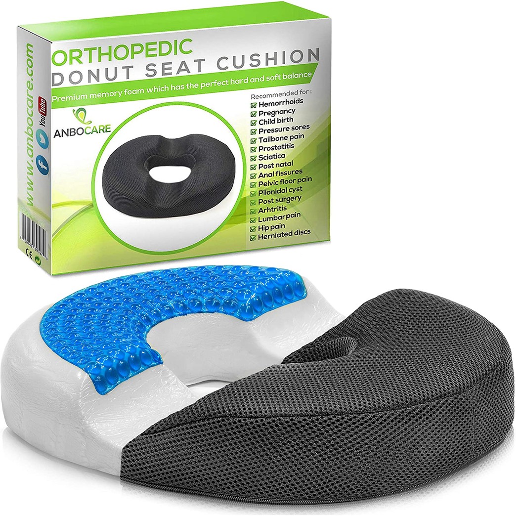 Donut Pillow Gel Seat Cushion by AnboCare - Orthopedic Donut Cushion, Premium Memory Foam Seat Pad, Hemorrhoid Pillow Cushion Provides Relief for Postpartum, Prostate, Coccyx & Sciatica Pain