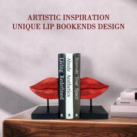 Decorative Bookends for Heavy Books, Resin Heavy Duty Book Ends for Shelves, Book Stopper for Shelves, Unique Lips Decorative Bookends, Modern Bookends Decorative, Cool Bookends Set of 2