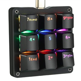 Koolertron One Handed Macro Mechanical Keyboard, RGB LED Backlit Portable Mini One-Handed Mechanical Gaming Keypad OSU! Keyboard 9 Fully Programmable Keys Red Switches