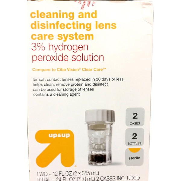 Up&Up Cleaning and Disinfecting Lens Care system 3% Hydrogen Peroxide Solution 2x12 Fl Oz Includes 2 Contact Cases