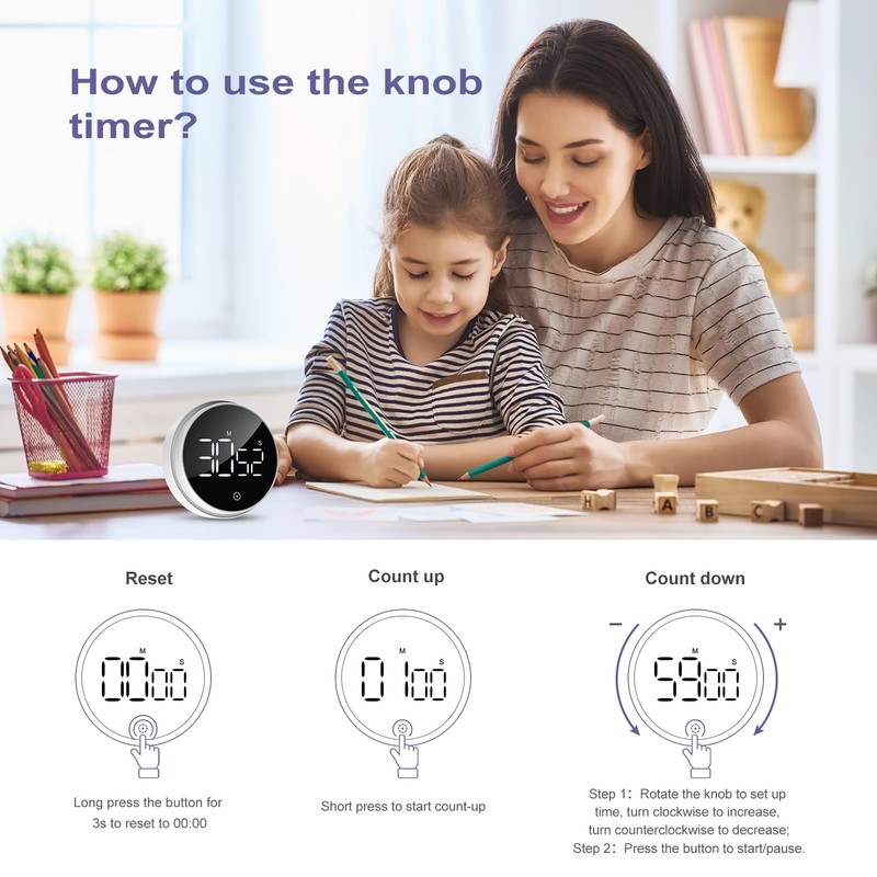 OQIMAX Digital Kitchen Timers Productivity Timer with Large LED Display