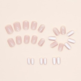 Stick On Nails for Women - 24PCS Press On Nails Short Long Almond Square Ballet Shape, Glue On Nails with Nail Glue (Light Pink)