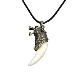 Wolf Tooth Necklace for Women Men Wolf Head Totem Pendant Necklace Adult Ceremony Graduation Gift Jewelry, Zinc, No Gemstone