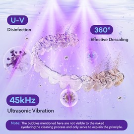 Rolipo Ultrasonic Retainer Cleaner 320ML, 45kHz Denture Cleaner with 4 Lamps, Dental Cleaning Pod for Mouth Guard, Aligner, Braces, Toothbrush Head, Jewelry