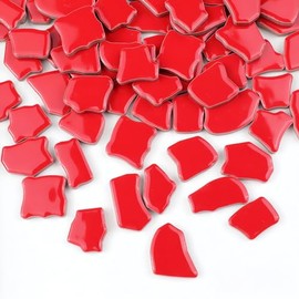 PINUO&KE 0.99 lb Glue Down Irregular Ceramics Mosaic Tile Adult Children Handmade Ceramics Craft for Outdoor Bathroom Kitchen Home Decoration DIY Art Projects(Red)