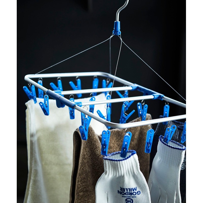 GORDON MILLER 31351 Clip Hanger, 24 Clips, Aluminum Frame, Blue