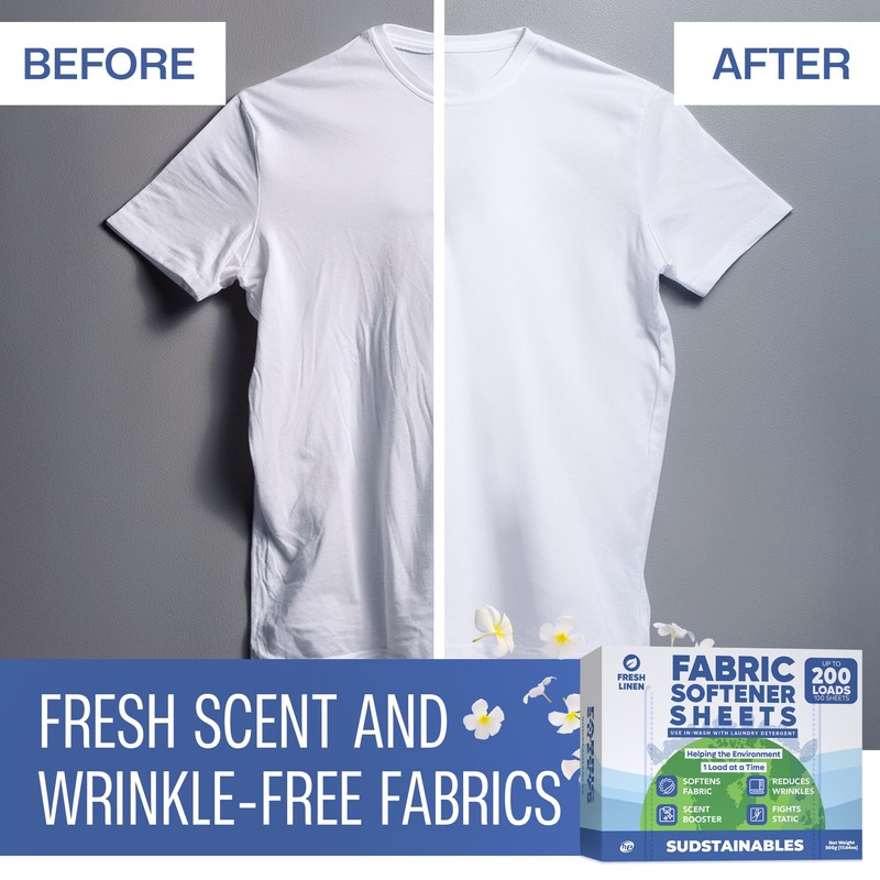 Sudstainables Fabric Softener Sheets for Washer - Fresh Scents, Natural