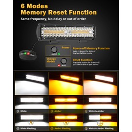 Auxbeam 6 Modes Amber White Series 12 Inch 300W LED Light Bar Dual Color Strobe Function Spot Flood Combo Beam Flashing LED Offroad Light for Pickup Truck Car Jeep