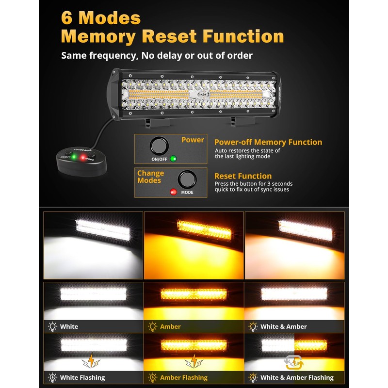 Auxbeam 6 Modes Amber White Series 12 Inch 300W LED