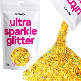 Hemway Premium Ultra Sparkle Glitter Multi Purpose Metallic Flake for Arts Crafts Nails Cosmetics Resin Festival Face Hair - Gold Holographic - Extra Chunky (1/24" 0.040" 1mm) 100g / 3.5oz