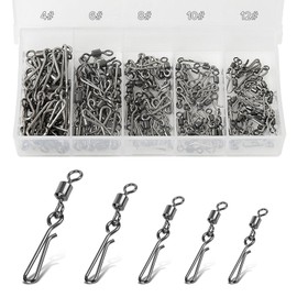 Realure Pack of 100 Rolling Fishing Swivels with Carabiner Hanging Swivels Fishing Trout Fishing Swivel Carabiner Fishing Swivels for Fish Bait Swivel Fishing Accessories Swivels 5 Size 4# 6# 8# 10#