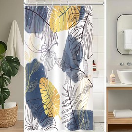 Tenda Doccia Antimuffa, Uiiooazy Tenda da Doccia 120x180cm Blu Navy Boho Chic Tropicale Astratta Foglie di Palma Giungla Tende da Bagno Tessuto Lavabile Impermeabile Tende Vasca da Bagno con 12 Anelli