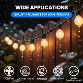 Globe String Light Suspension Kit, Outdoor Light Guide Wire, Vinyl Coated Stainless Steel Steel Cable，Include 50ft Transparent PVC and 304 Stainless Steel Wire Cable, Turnbuckle and Hooks