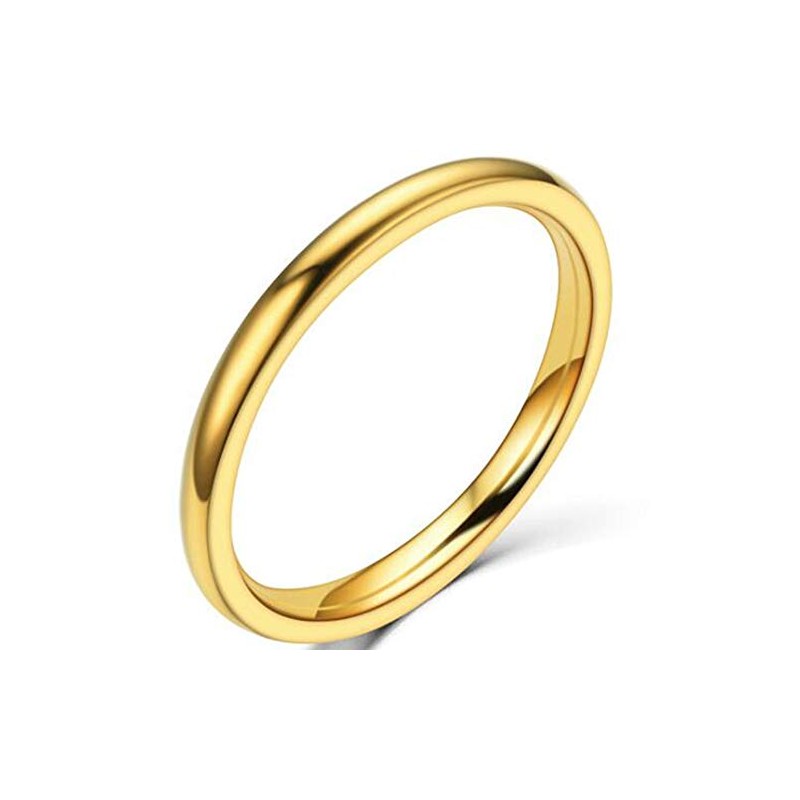 JUDE 2MM Tungsten Carbide Stackable Ring Plain Wedding Band (Gold,