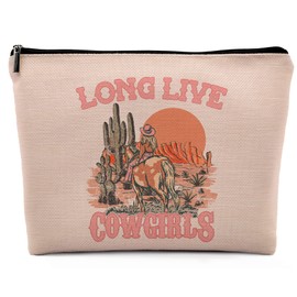 Dwept Pink Cowgirl Cosmetic Bag, Western School Supplies for Teen Girls Makeup Bag for Purse, Western Makeup Bag, Long Live Cowgirls Preppy Gifts Cowgirl Gifts Pouch Bags, Western Bags for Women
