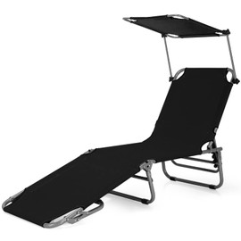 S AFSTAR Folding Lounge Chairs for Outside, Beach Lounge Chair with 360°Canopy Shade, 5-Position Backrest & 2-Position Footrest, Assembly-Free, Outdoor Chaise Lounge Chair, Tanning Chair for Beach