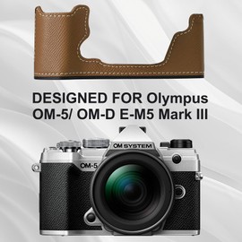 Rieibi PU Leather Half Case for Olympus OM-5/Olympus OM-D E-M5 Mark III Camera Case Protective Cover for Olympus OM System OM-5/E-M5 Mark III Case