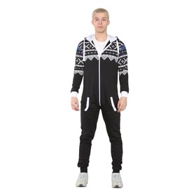 Grunge Wear® Mens Onesie Aztec Print Adult Jumpsuit All in One Piece Pajamas Unisex Nightwear (Black, Large)