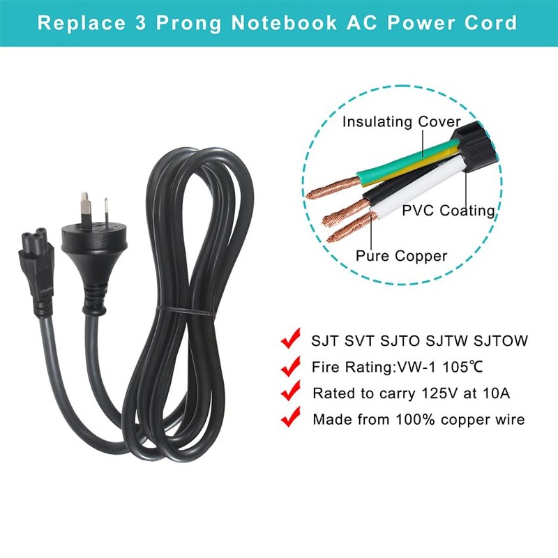 Cloverleaf Cable IEC-C5 3 Pin Mains Plug to IEC C5