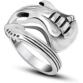 DOCCESTU Men Women Stainless Steel Personality Music Guitar Punk Rock Jewelry Ring Stainless Steel Rings Jewelry Jewelry Fashion Open Punk Adjustable Music Guitar Ring Hip hop Style Ring