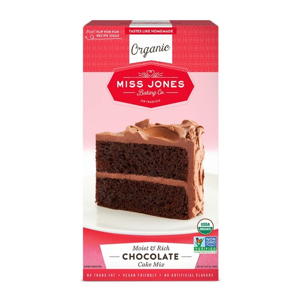 Miss Jones Baking Organic Cake and Cupcake Mix, Non-GMO, Vegan-Friendly, Moist and Fluffy: Chocolate (Pack of 2)
