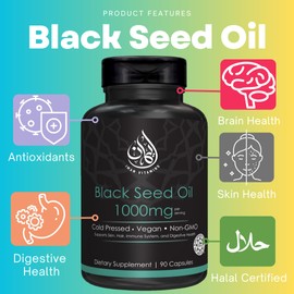 Iman Vitamins Iman Vitamins Halal Natural Black Seed Oil Capsules 1000mg Cold Pressed, Vegan, Non-GMO Nigella Sativa Capsules, Gluten Free Pills | 90 Count, 1000mg PS