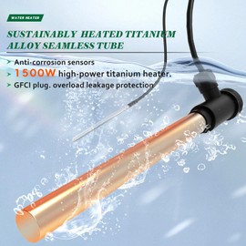 1500W Titanium Fully Submersible Portable Pool Immersion Water Heater, Waterproof Electric Hot Tub Heater with Thermostat & Leakage Protection, Fast Heat for Bathtubs, Baptistry, Bucket, Swimming Pool