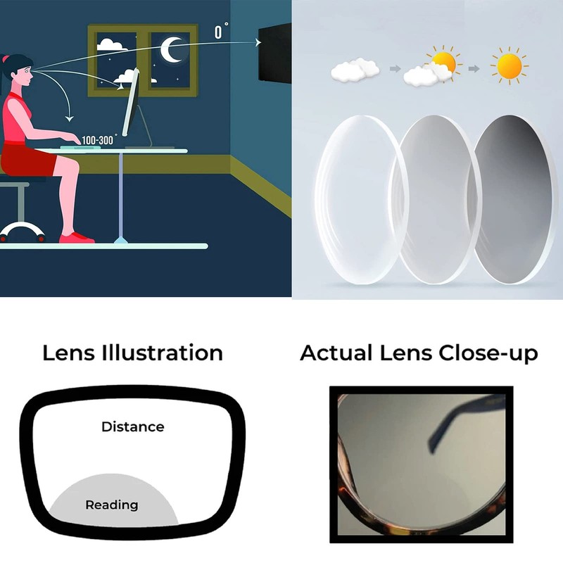 Transition Photochromic Bifocal Reading Glasses For Men Women Wrap Around