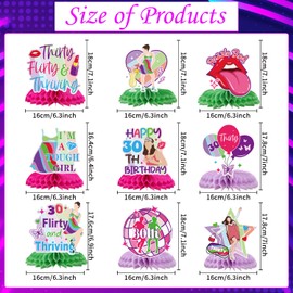 Aposwow Thirty Flirty and Thriving Decorations - 9PCS 30 Flirty and Thriving Honeycomb Centerpieces Birthday Table Decoration Talk 30 to Me Bday Decor for 30 Years Old Supplies
