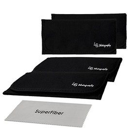 LS Photography (4pcs) x 4 Pocket Camera Lens Filter Case Carry Pouch for Round Circular or Square Filters and Gray SuperFiber Lens Cleaning Cloth, LGG50