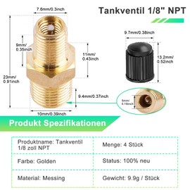 Tank Valve 1/4 Inch NPT Light Compressor Valves 4 Pieces Tank Filling Valve Air Compressor Valve Brass Tyre Air Compressor Car Valve Tank Filling Valves Test Valve Tyre Valve Rim Valves