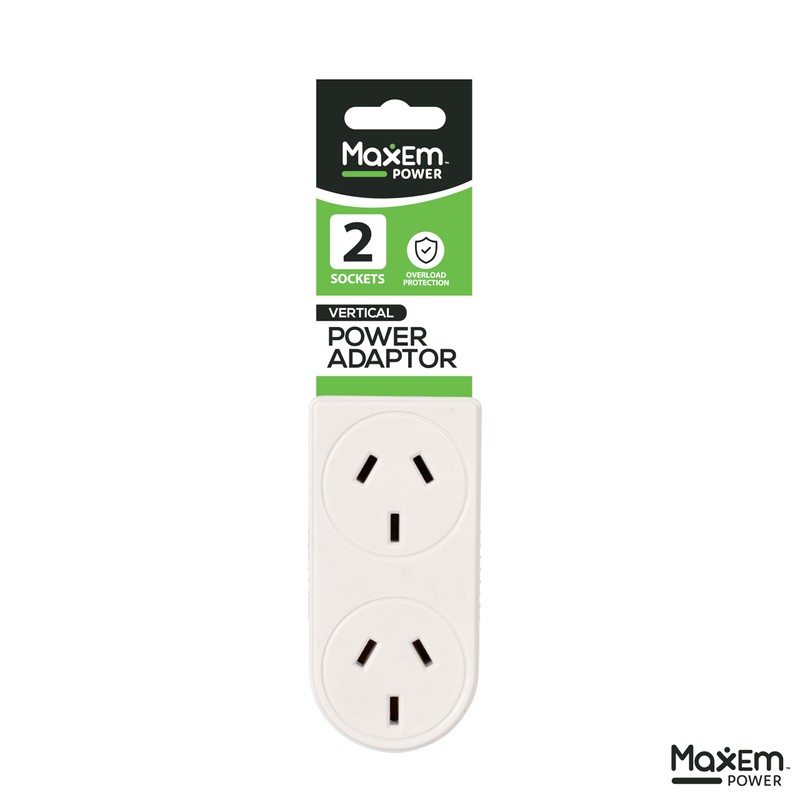 MaxEm Power 2 Socket Vert Hand Side Double Adaptor