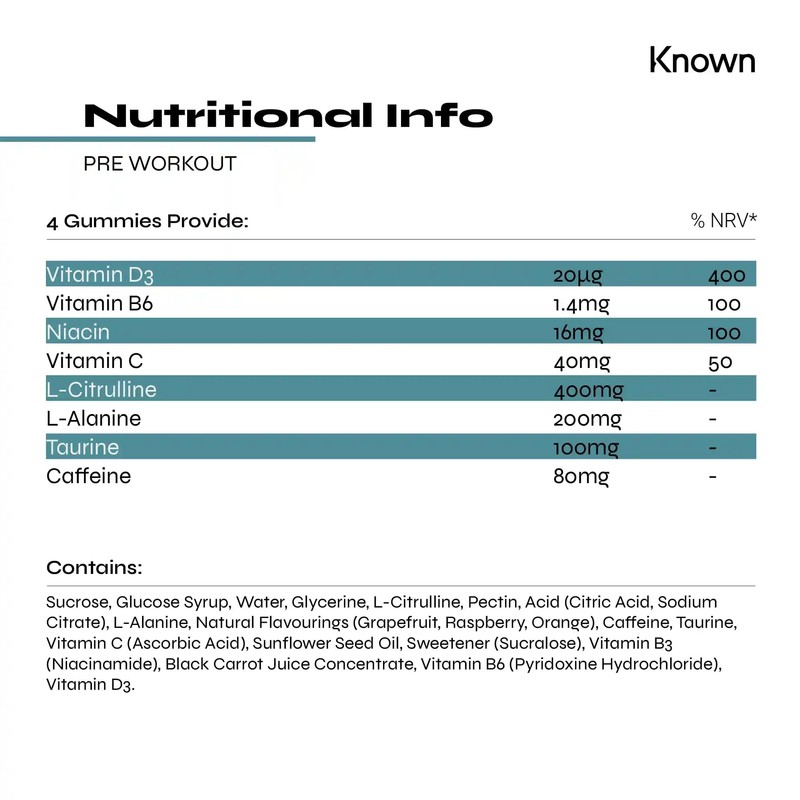 Pre-Workout Gummies 80mg Caffeine & 100mg Taurine per Serve by