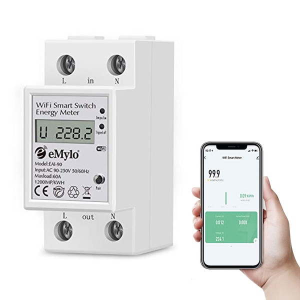 eMylo Smart Meter Energy Monitor, 1-Phase Electricity Usage Monitor, 60A 90-250V WiFi Power Monitors, 1% High Accuracy for Home Appliances/Solar/Net Metering, Smart Life APP Remote Monitoring