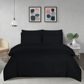 My Home Store Microfiber Duvet Cover Set Super Soft Easy Care Non Iron Bedding Sets (Black, Single)