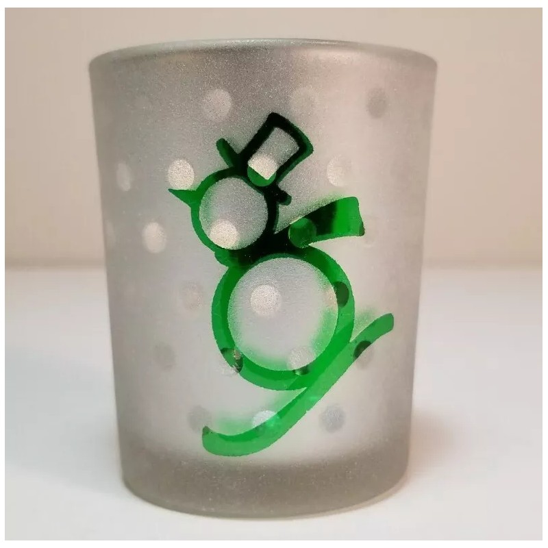 Yankee Candle - Green Runaway Snowman Frosted Gray Glass Votive
