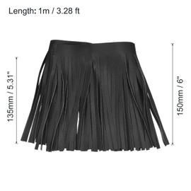 QUARKZMAN 1 Yard 6 Inch Faux Leather Fringe Trim Double-Sided Leather Sewing Tassel Fringe for Crafts Sewing Dress Craft Skirt Decoration Black