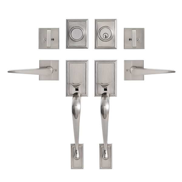 GUA OYH Double Door Handleset for Entryway Satin Nickel Front