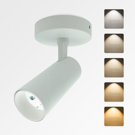 JARLSTAR LED Ceiling Spotlight 5CCT 2700K/3000K/3500K/4000K/6000K Selectable Dimmable,Spot Light Indoor Adjustable Flush Mount Lights Fixture 12W CRI 90+, White, 1 Pack Tilt Angle Accent Lighting