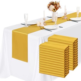LOKUME 24 Pack Gold Satin Table Runners 12 x 72 Inch Long Bright Silk Smooth Fabric Gold Table Runners for Party Wedding Reception Birthday Banquet Decoration