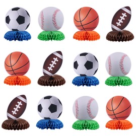 BOXOB 12pcs Sports Theme Party Decorations, Baseball Football Basketball Soccer Rugby Style Honeycomb Centerpieces Perfect Table Decorations for Birthday Sport Themed Parties