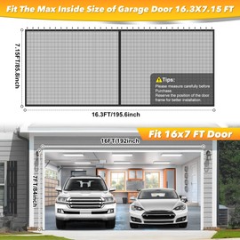 Sliding Garage Door Screen 16x7FT for 2 Car Garage Doors, Magnetic Garage Screen with Track Closure, Heavy-Duty New 275g/㎡ Mesh, Retractable Garage Door Screen for Patio, Outdoor, Gym