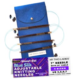 My Two Ladies | Blue Silk | Shawl Set | Adjustable Knitting Needles & Custom Case | 7" Wood Knitting Needle with 24" Kink-Resistant Rotating Cable, Knit Quicker & Easier | 4 Sizes (US4, US5, US6, US7)